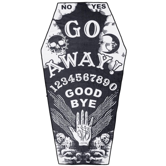 Other - Go Away Ouija Board Coffin Beach Towel White and Black NWT